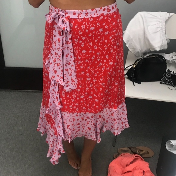 Parker Size 0 Pink/Red Midi Skirt - Picture 1 of 5